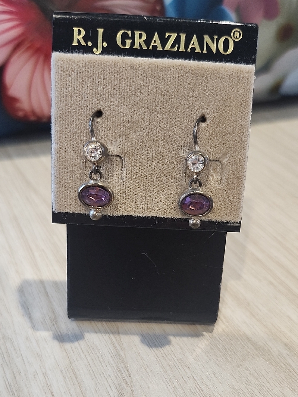 R.J. Graziano Silver-Tone Earrings with Purple Stones and Clear Crystals